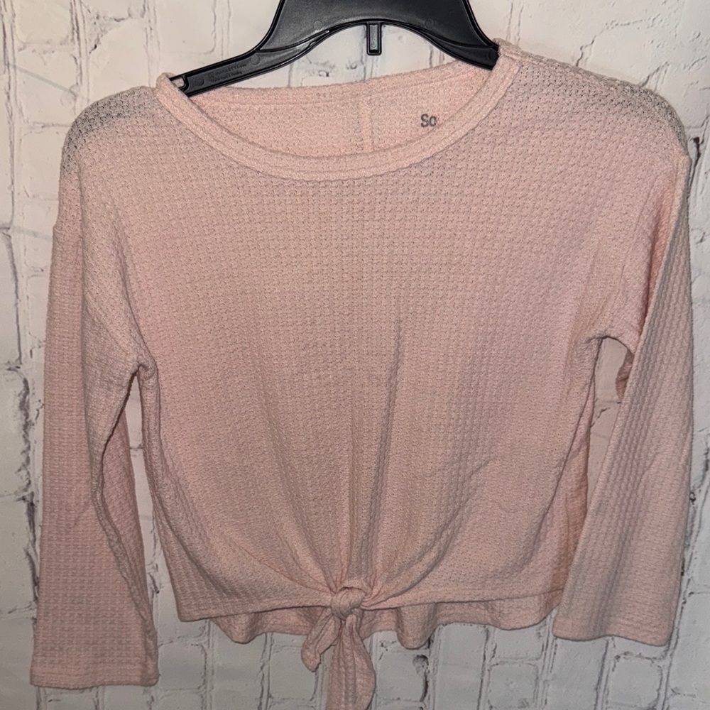 SO Waffle Blush Tie-Front Blouse